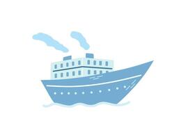 Cute hand drawn ship, steamboat, steamship. Flat illustration isolated on white background. Doodle drawing. vector