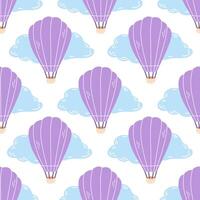 A cute hand-drawn balloon with clouds. A flat illustration highlighted on a white background. A doodle drawing. vector