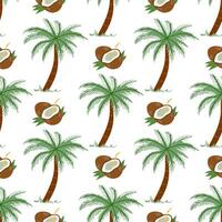 Cute hand drawn palm tree and coconut seamless pattern. Flat illustration isolated on white background. Doodle drawing. vector