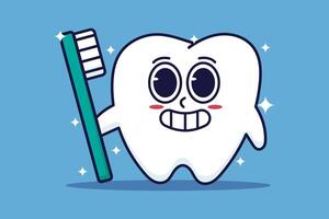 Tooth with toothpaste and toothbrush cartoon illustration graphic design vector