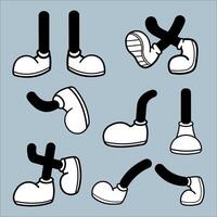 Set of different types of legs in shoes. illustration in retro cartoon style vector