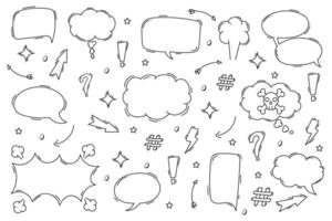 Set of hand drawn doodle speech bubbles. Simple hand drawn pen line speech bubble, cloud, balloon frame for text border. Doodle elegant dialog bubble. illustration vector