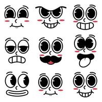 conjunto de caras divertidas de dibujos animados con diferentes emociones vector