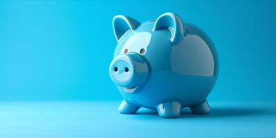 Cheerful Blue Piggy Bank on a Vibrant Background Symbolizing Savings photo