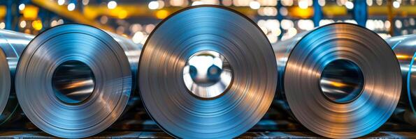 Stack of Steel Rolls in a Factory photo