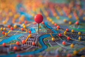 Colorful Map Pins Highlighting Destinations on a World Map photo