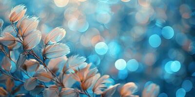 Ethereal Turquoise Bokeh Background with Delicate Leaves photo