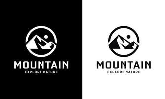 mountain and sunrise silhouette logo design inspiration vector