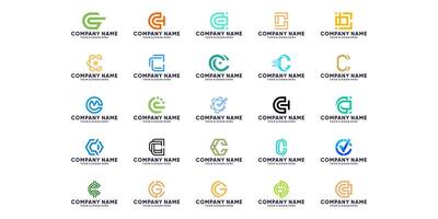 Set of creative letter C logo design icons. icon for technology business, digital, simple. vector