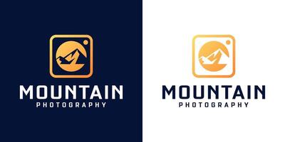 montaña y cámara logo diseño inspiración vector