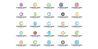 Collection of letter C logo designs for symbol technology, internet, systems, Artificial Intelligence and computers. modern inspiration logo design vector