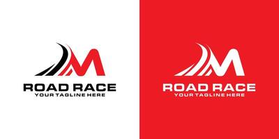 letter M and asphalt road logo design, racing logo, for automotive, racing, sports vector