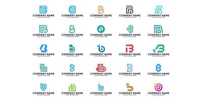 Set of letter B digital logo design. Abstract symbol logo for business technology. and finance consulting vector