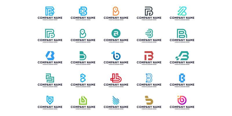 Set of letter B digital logo design. Abstract symbol logo for business technology. and finance consulting
