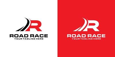 letter R and asphalt road logo design, racing logo, for automotive, racing, sports vector