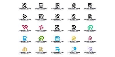 Set of letter R digital logo design. Abstract symbol logo for business , internet, system, Artificial Intelligence, and computer. modern inspiration logo design vector