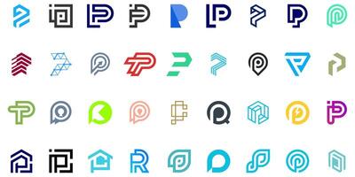 set of alphabet P monogram logos for digital, technology and financial companies vector