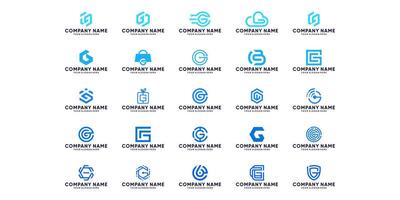 Collection of letter G logo designs with red color and white background. initial S for symbol technology, internet, system, Artificial Intelligence, and computer. modern inspiration logo design vector