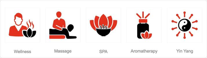 A set of 5 beauty and spa icons as wellness, massage, spa vector