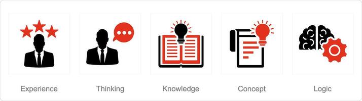 A set of 5 critical thinking icons as experience, thinking, knowledge vector