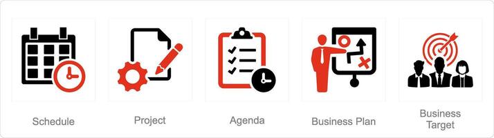 A set of 5 business presentation icons as schedule, project, agenda vector