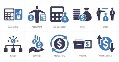 A set of 10 accounting icons as accounting, accountant, tax calculator vector