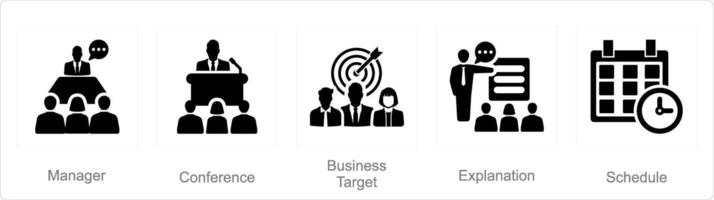 A set of 5 business presentation icons as manager, conference, business target vector