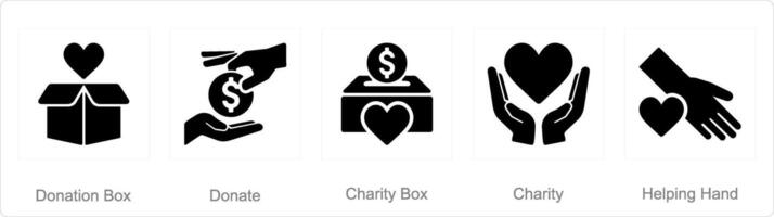 A set of 5 charity and donation icons as donation box, donate, charity box vector