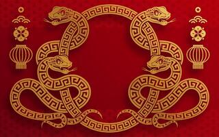 Happy chinese new year 2025 the snake zodiac sign with flower,lantern,asian elements red paper cut style on color background. vector