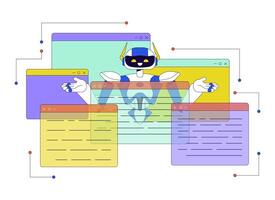 ai decisión administración 2d lineal ilustración concepto. cognitivo informática. máquina aprendizaje dibujos animados personaje aislado en blanco. software solicitud metáfora resumen plano contorno gráfico vector