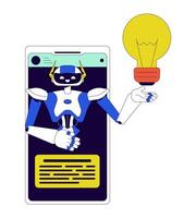 AI assistant cellphone 2D linear cartoon object. Idea generation algorithm mobile phone isolated line element white background. Artificial intelligence chatbot color flat spot illustration vector