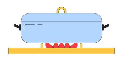 estufa maceta tapa 2d lineal dibujos animados objeto. cena preparación. Cocinando batería de cocina aislado línea elemento blanco antecedentes. maceta en estufa llamas comida preparando color plano Mancha ilustración vector