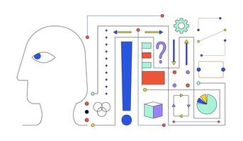 Deep learning AI 2D linear illustration concept. Artificial intelligence algorithm cartoon object isolated on white. Decision making. Neural network data metaphor abstract flat outline graphic vector