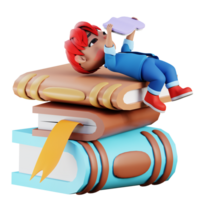 dormire con leggere libro 3d icona illustrazione per web, app, eccetera png