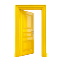 A vivid solid colored opened door on a transparent background png