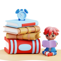 asseoir avec lis livre 3d icône illustration pour Web, application, etc png