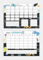 Set of horizontal month and weekly planner templates with week starting on Sunday, place for notes, colorful abstract background and to do list. Effective task management. illustration. vector