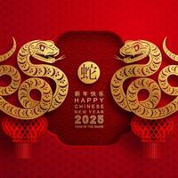 Happy chinese new year 2025 the snake zodiac sign with flower,lantern,asian elements red paper cut style on color background. vector