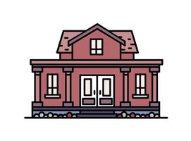 Two-story suburban house with porch and columns built in elegant classic architectural style. Residential building isolated on white background. Colorful illustration in line art style. vector