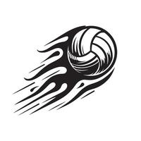 Flaming volleyball in black and white vector