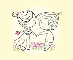 Happy couples dancing on bright days, Hand drawn Illustration in sketch doodle style. vector