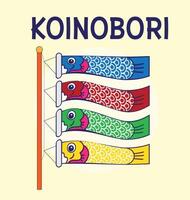 Koinobori Carp streamers on gold elements background. Japanese translate Golden week holiday vector