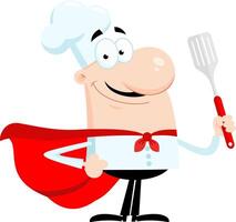 Smiling Chef Man SuperHero Cartoon Character Holding A Spatula vector