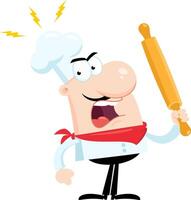 Angry Chef Man Cartoon Character Holding A Rolling Pin vector