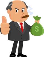 Business Boss Man Cartoon Character Holding A Money Bag and Giving The Thumbs Up vector