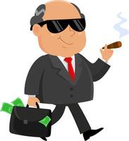 Business Boss Man Cartoon Character Walking With Briefcase Full Of Money vector