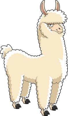 Llama Animal Cartoon Character. Hand Drawn Illustration
