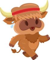 Cute Highland Cow Chef Cartoon Character Jogging vector