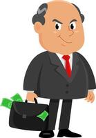 Smiling Business Boss Man Cartoon Character With Briefcase Full Of Money vector