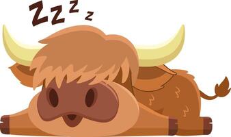 Cute Highland Cow Animal Cartoon Character Sleeping vector